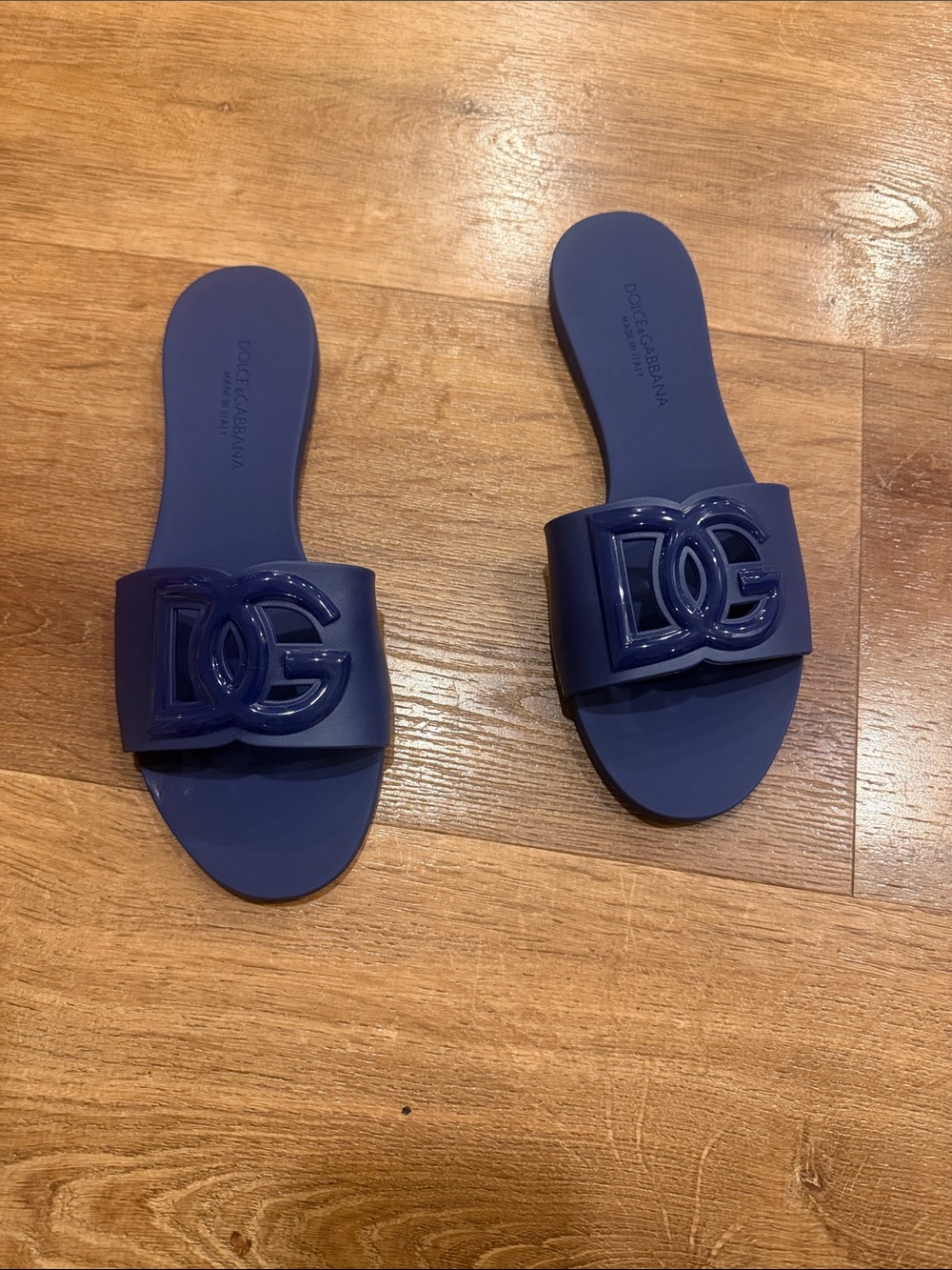 size 38 Dolce & Gabbana Navy rubber Patent DG Logo Slide Sandals no box